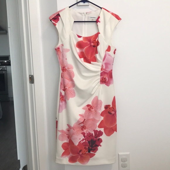 calvin klein white floral dress